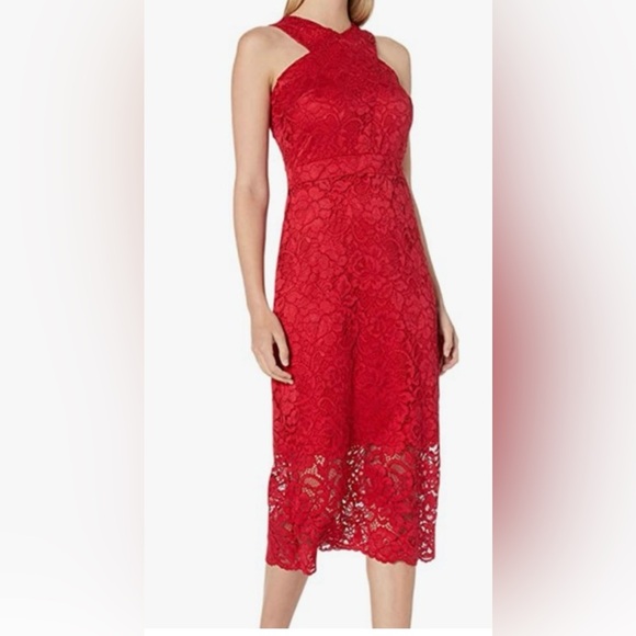 Sam Edelman Red Criss Cross Lace Neck Sheath Dress Size 6 NWT RN#38843 - Picture 1 of 10